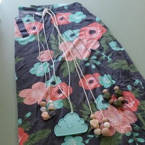 Floral Nursing Carrier Cover - Coral Mint, Teething Necklace Set